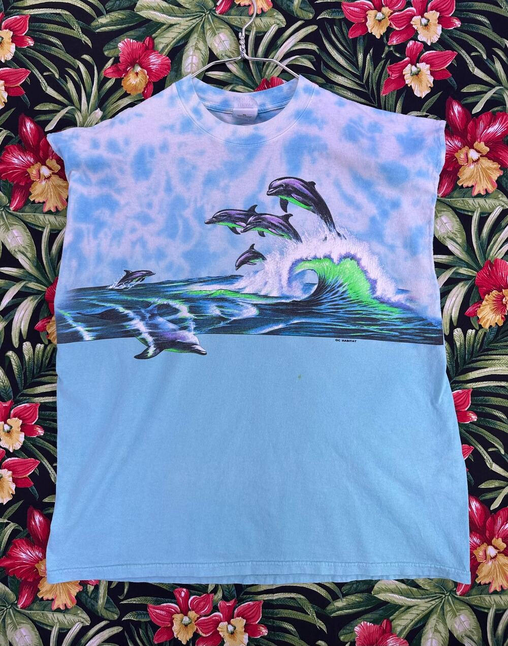 Vintage 1990s Habitat Dolphin AOP Tie Dye Tank Top Size 2XL